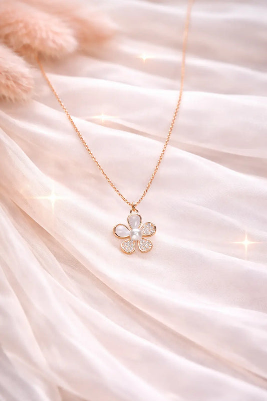 Petal Pearl Blossom Pendant Necklace - 925 Silver