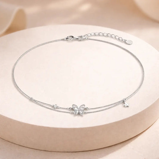Whimsical 925 Silver Butterfly & Star Duo Adjustable Bracelet