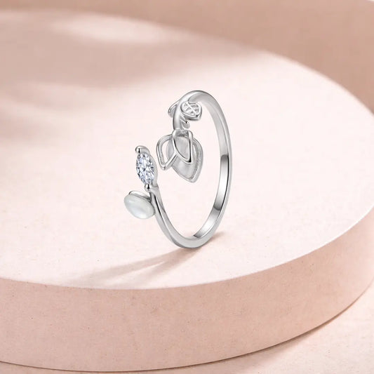 Graceful 925 Silver Blooming Tulip Adjustable Open Ring