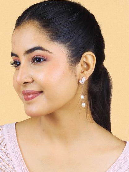Heart Pearl Dangler Earrings - 925 Silver