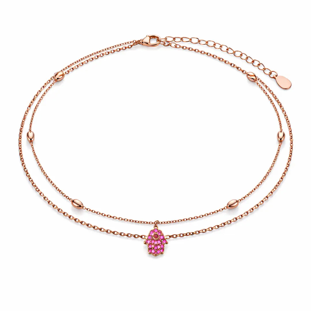 Mystic Hamsa 925 Silver Rose Gold Double-Layer Adjustable Bracelet