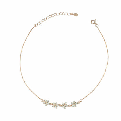 Elegant Rose Gold 925 Silver Triple Square Adjustable Anklet (Pair)