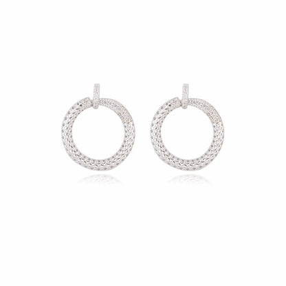 Textured Orbit 925 Silver Rhodium Hoop Studs
