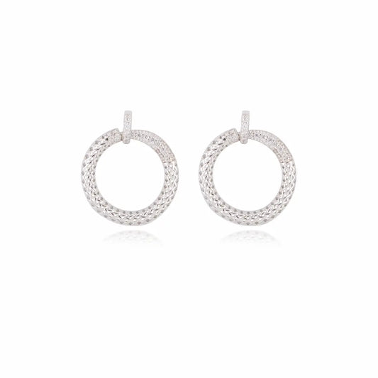 Textured Orbit 925 Silver Rhodium Hoop Studs
