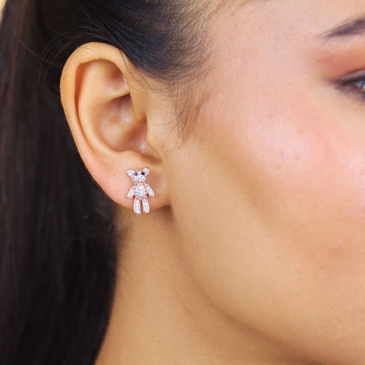 Twinkle Teddy Rose Gold Earrings - 925 Silver