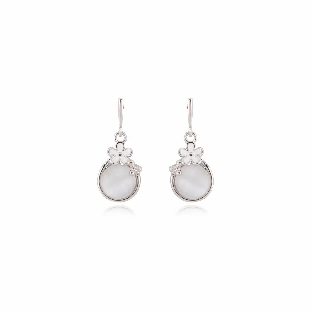 925 Sterling Silver Frosted Meadow Flower Drop Earrings (Adjustable)
