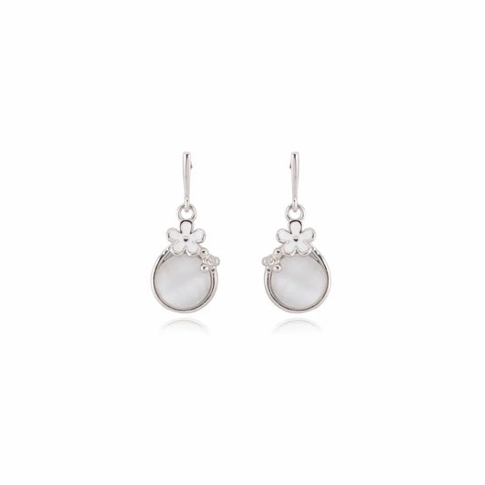 925 Sterling Silver Frosted Meadow Flower Drop Earrings (Adjustable)