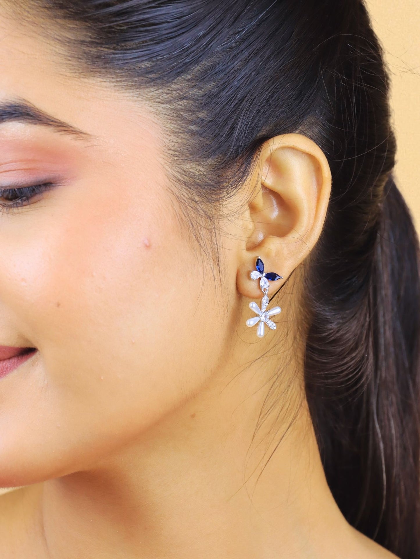 The Sapphire Bloom Drop Earrings - 925 Silver