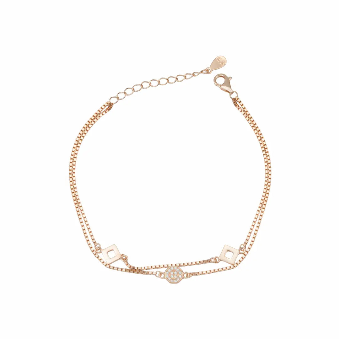 925 Sterling Silver Geometric Halo Adjustable Multi-Layer Bracelet