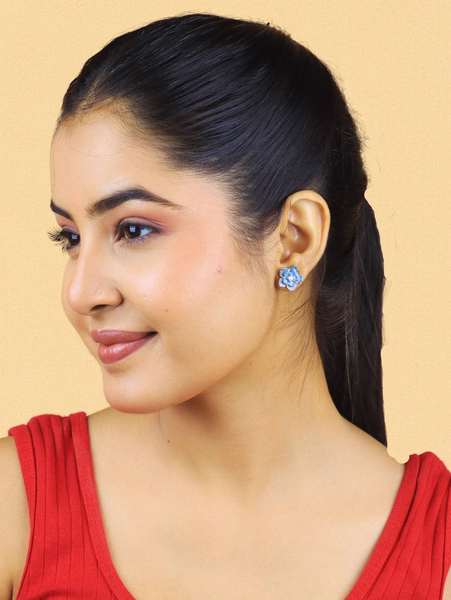 Blue Blossom Enamel Earrings  - 925 Silver
