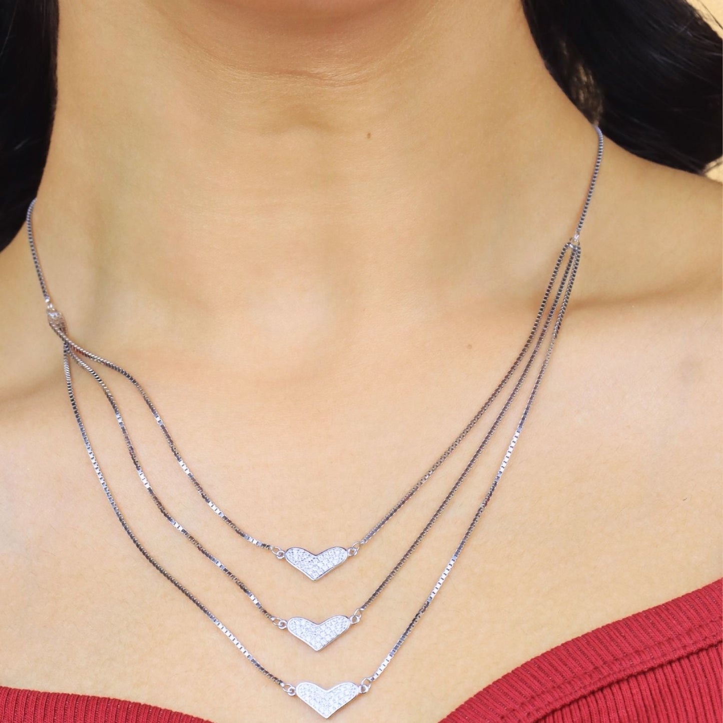 Triple Hearts Radiance Necklace - 925 Silver