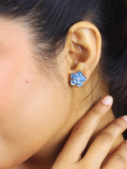 Blue Blossom Enamel Earrings  - 925 Silver