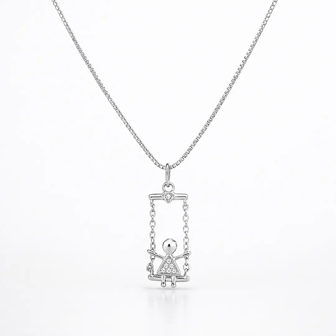 Whimsical 925 Silver Swinging Girl Adjustable Pendant Necklace