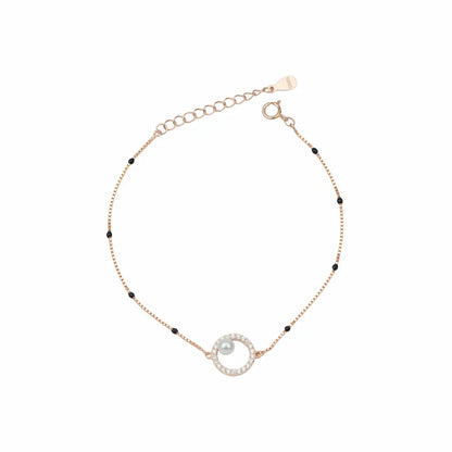 925 Sterling Silver Rose Gold Pearl Halo Adjustable Mangalsutra Bracelet