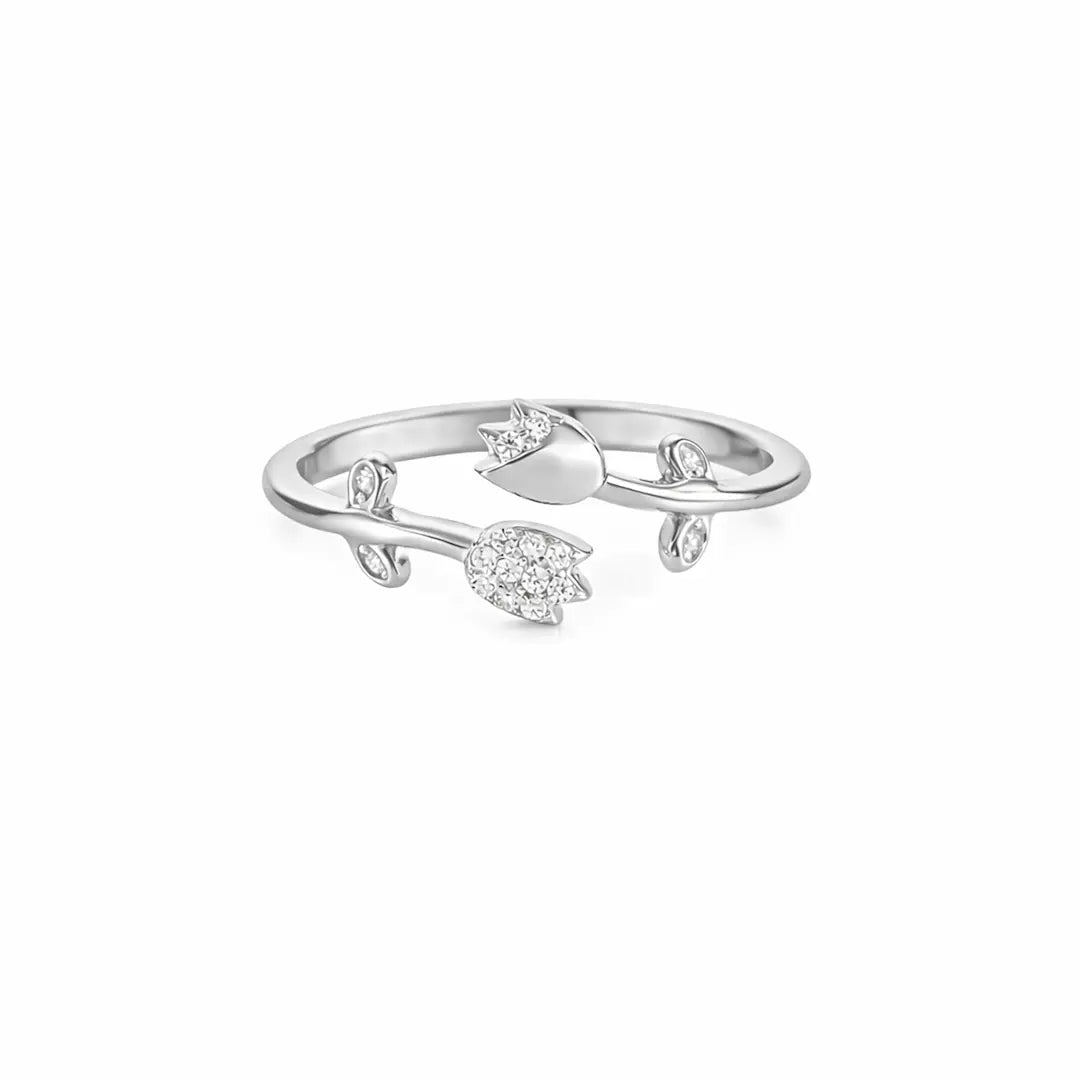 Sparkling 925 Silver Sun-Kissed Petal Adjustable Ring