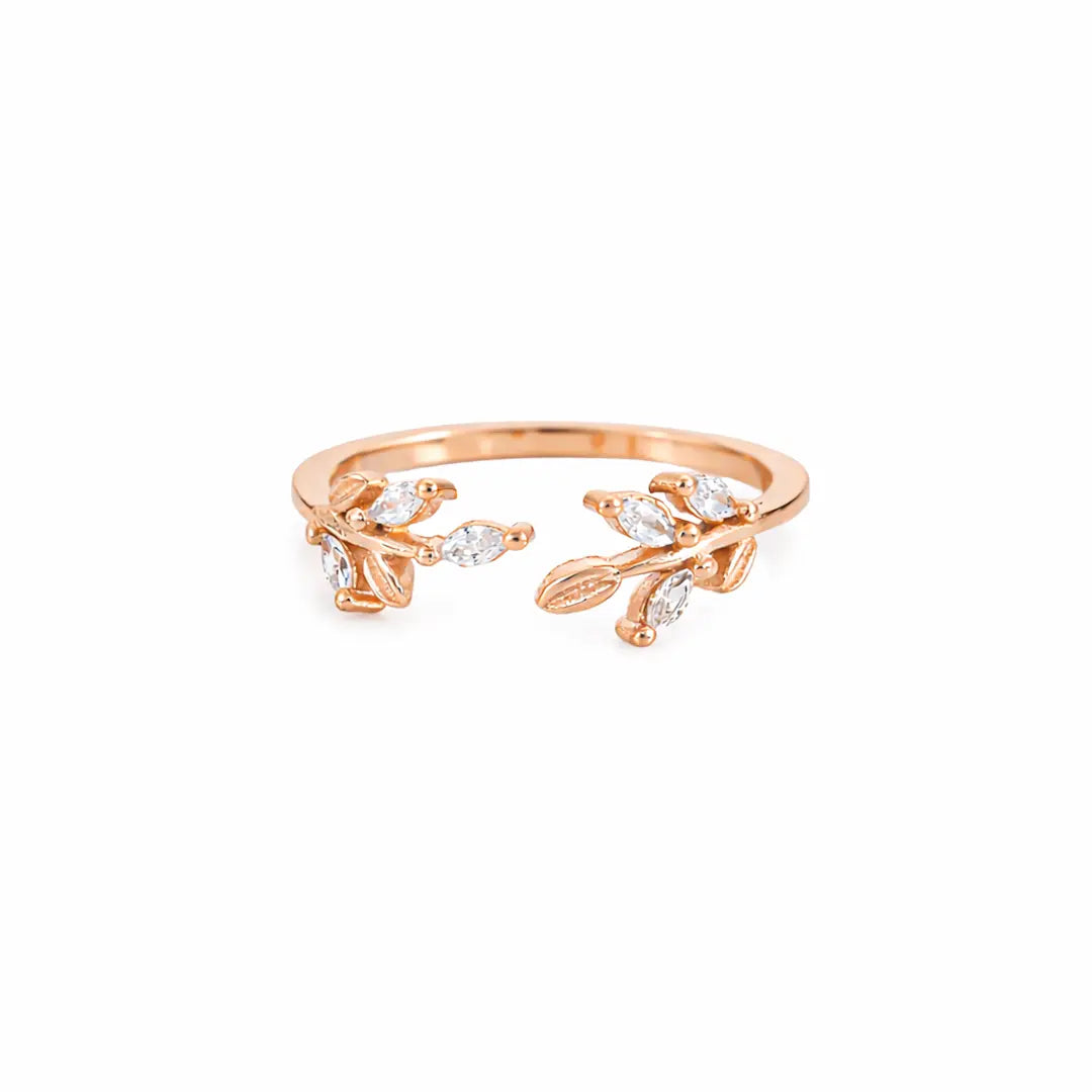 Graceful 925 Silver Rose Gold Laurel Leaf Adjustable Ring