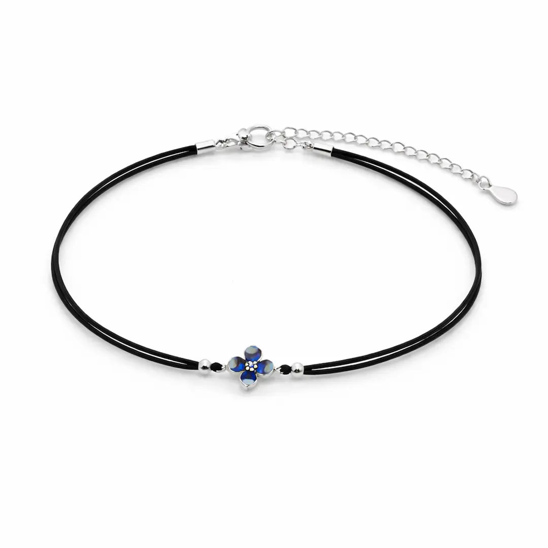 Midnight Bloom 925 Silver Blue Clover Adjustable Bracelet