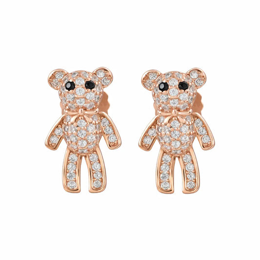 Twinkle Teddy Rose Gold Earrings - 925 Silver