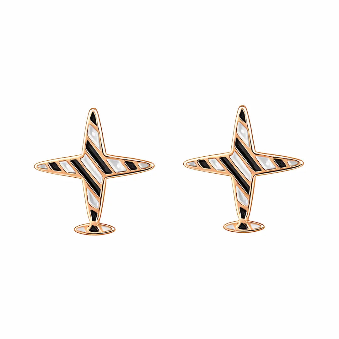 Modern Aviator 925 Silver Rose Gold Adjustable Star-Plane Studs