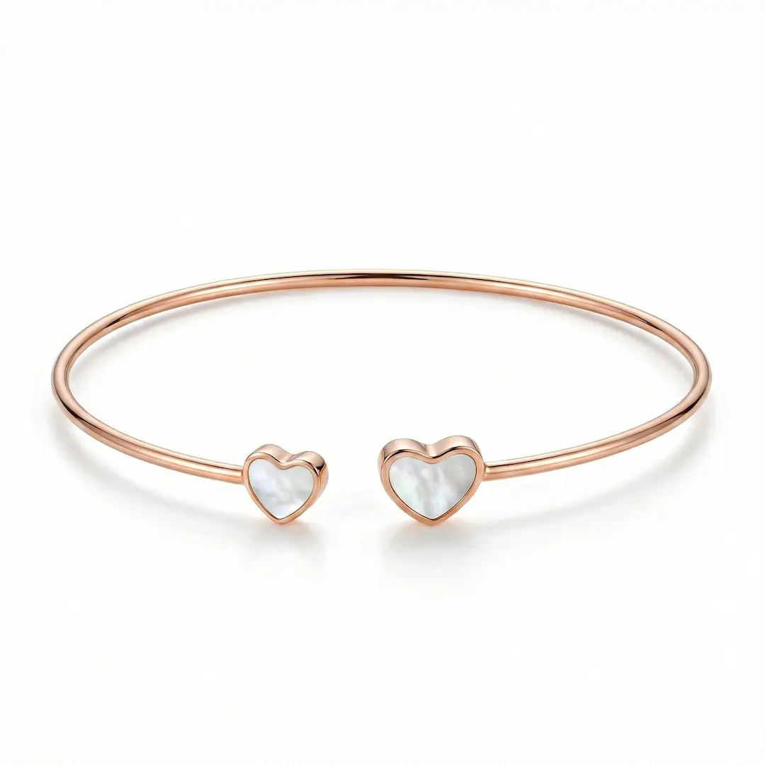 Graceful Hearts 925 Silver Rose Gold Adjustable Kada