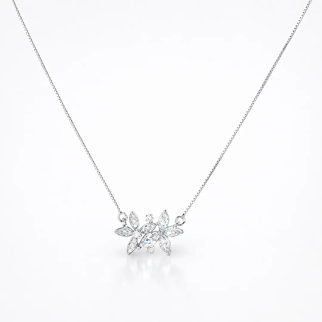 Sparkling 925 Silver Floral Trio Adjustable Pendant Necklace