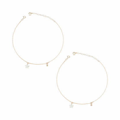925 Sterling Silver Rose Gold Adjustable Dual Anklet Set
