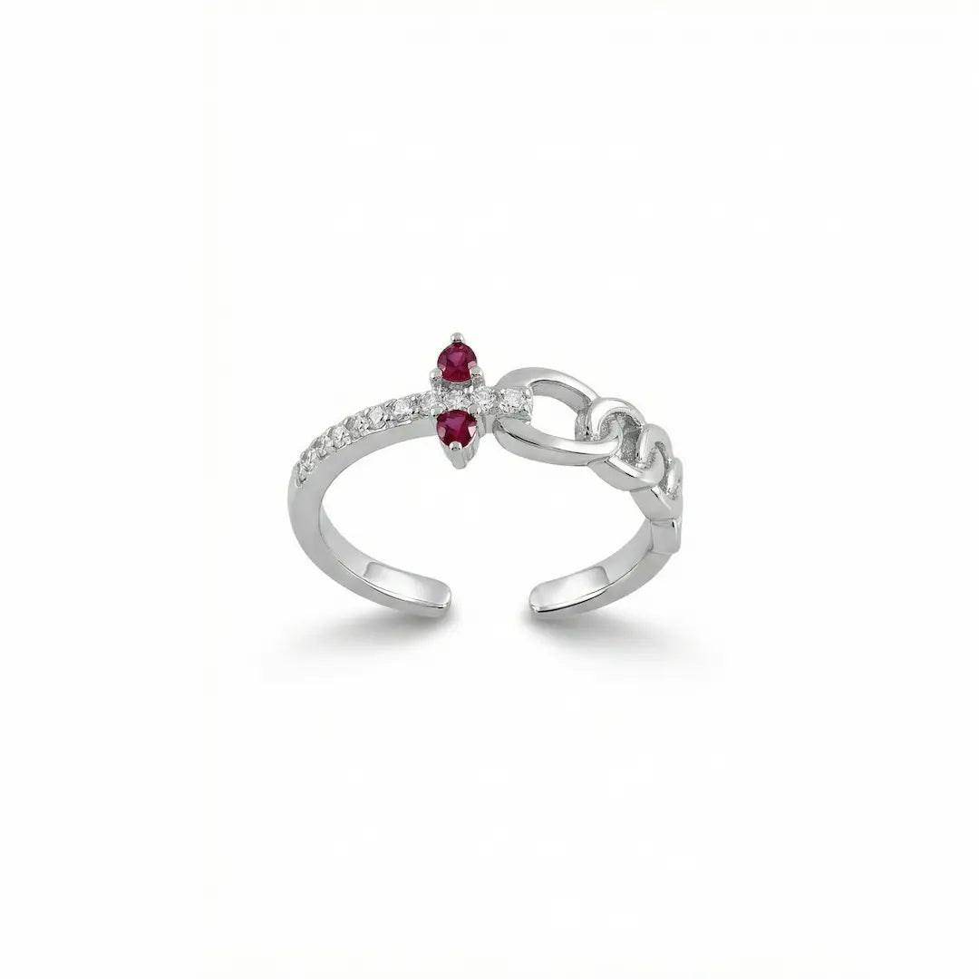 Ruby Chain Blossom 925 Silver Adjustable Toe Ring