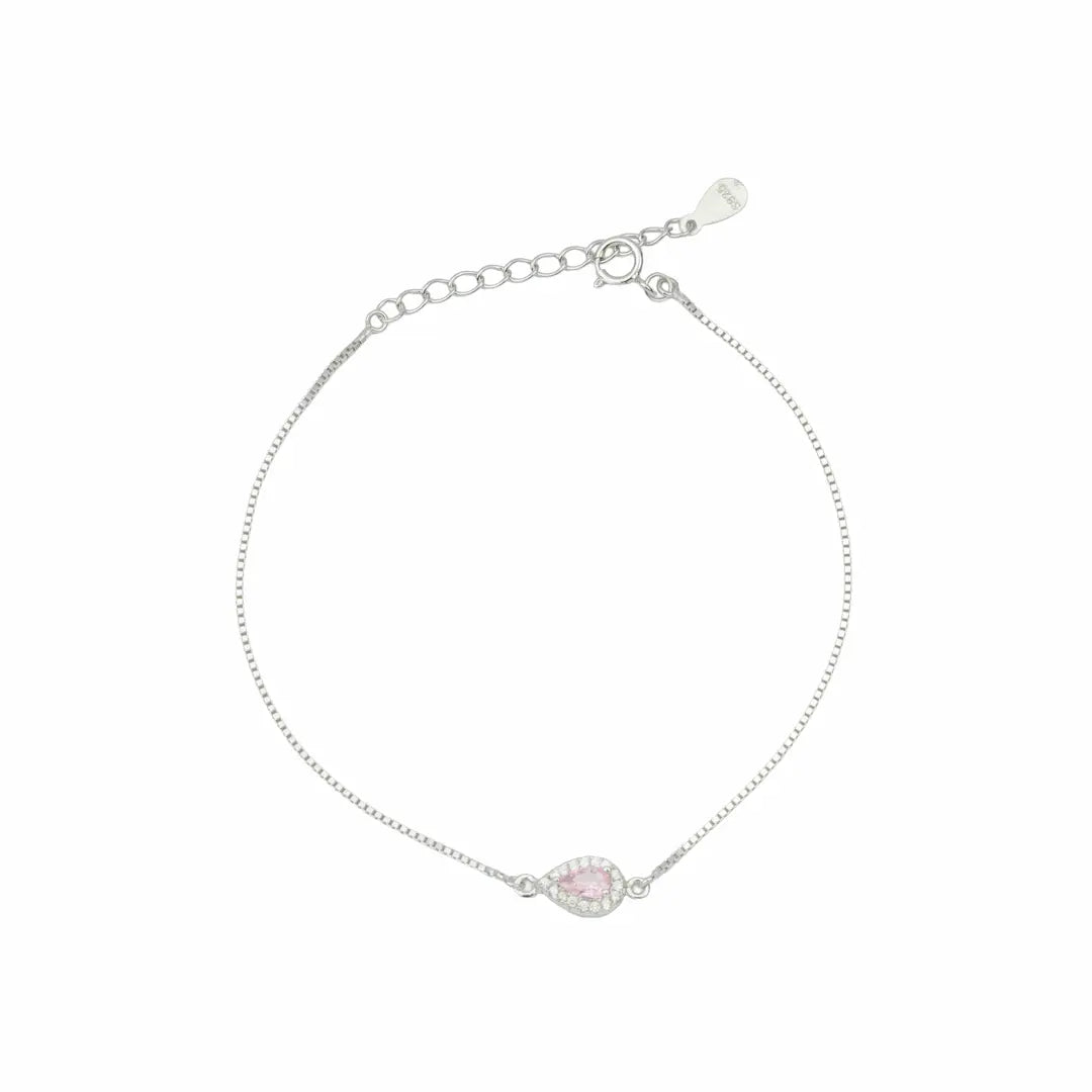 925 Sterling Silver Pink Teardrop Adjustable Halo Bracelet