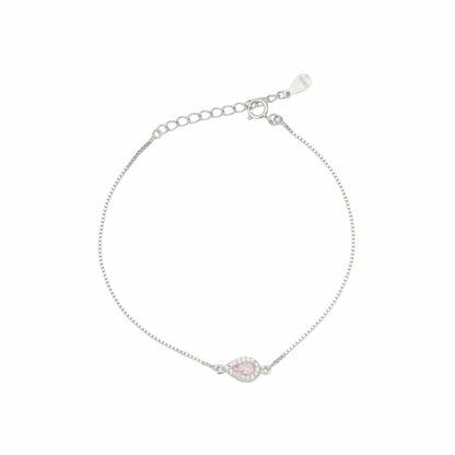 925 Sterling Silver Pink Teardrop Adjustable Halo Bracelet