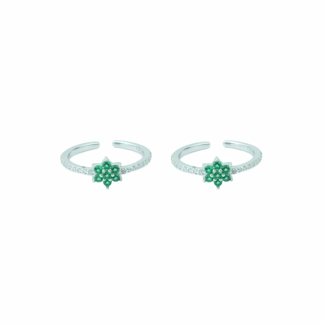 Emerald Bloom 925 Silver Adjustable Rose Gold Toe Ring- 925 Silver