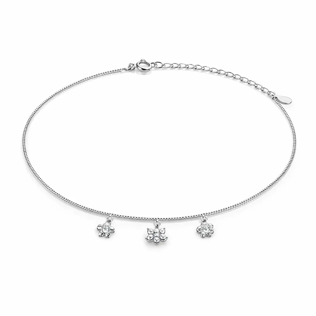 Sparkling Trio 925 Silver Bloom Adjustable Charm Bracelet