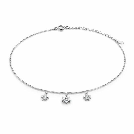 Sparkling Trio 925 Silver Bloom Adjustable Charm Bracelet