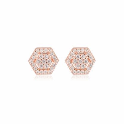 925 Sterling Silver Rose Gold Hexagon Halo Studs (Adjustable Fit)
