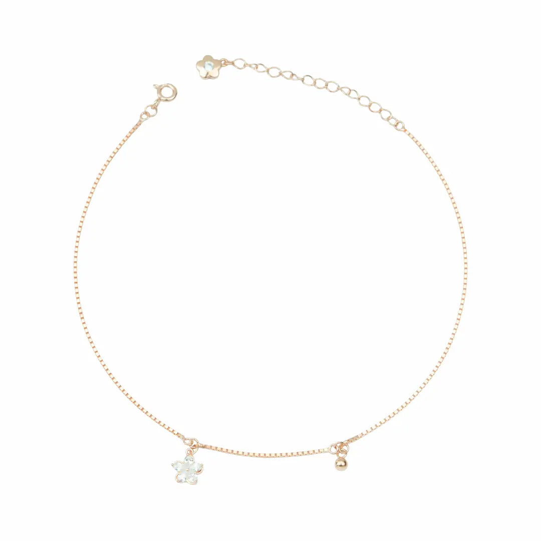 925 Sterling Silver Rose Gold Adjustable Dual Anklet Set