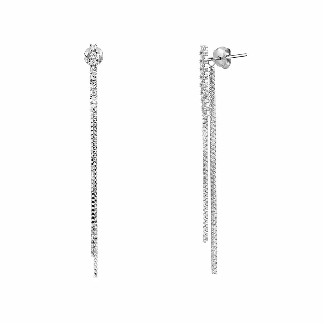 Sparkling Cascade 925 Silver Triple-Strand Adjustable Dangle Earrings