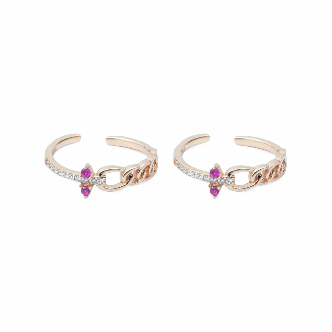 Eternal Link 925 Silver Adjustable Rose Gold Toe Ring