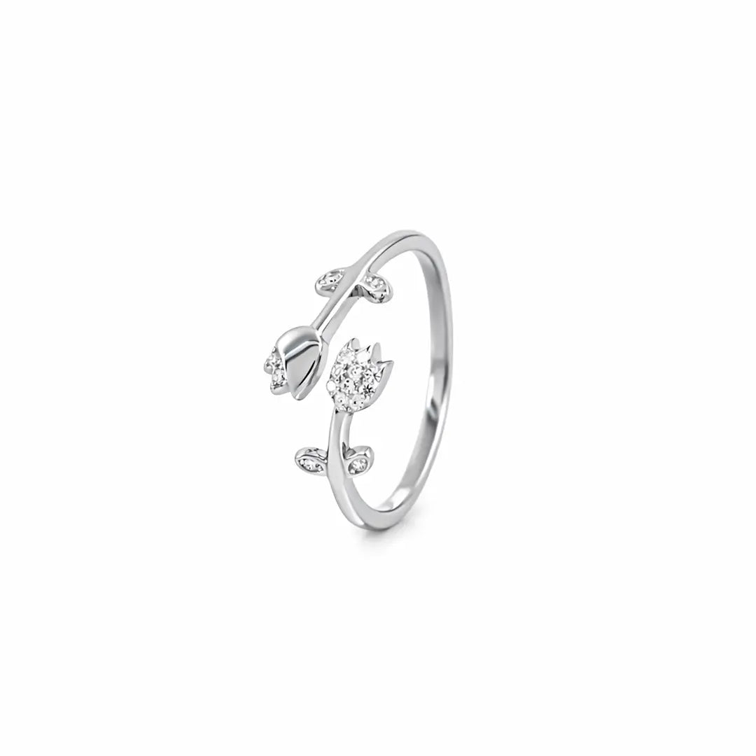 Sparkling 925 Silver Sun-Kissed Petal Adjustable Ring