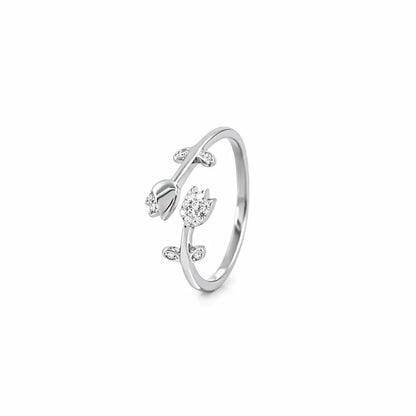 Sparkling 925 Silver Sun-Kissed Petal Adjustable Ring