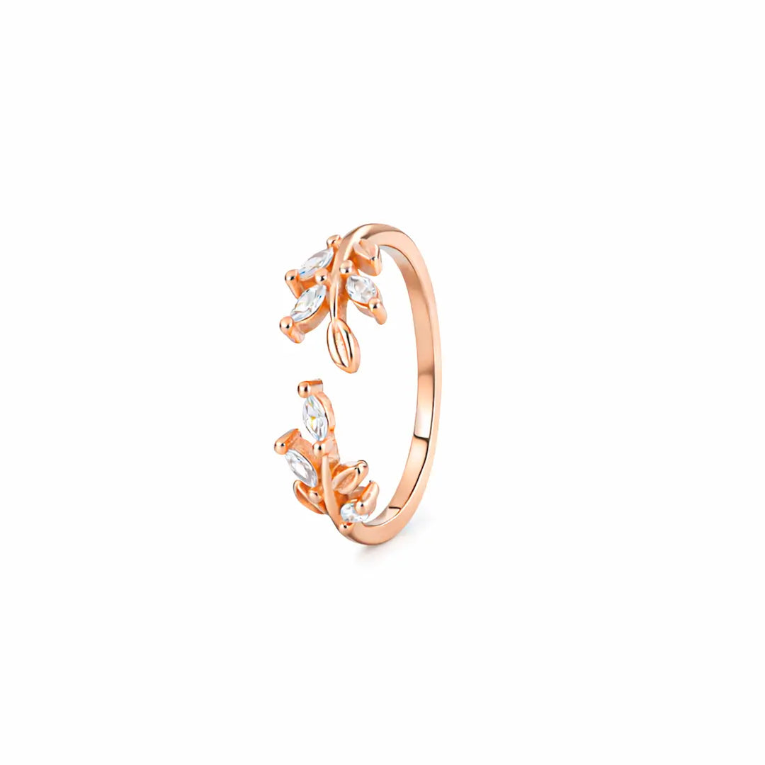 Graceful 925 Silver Rose Gold Laurel Leaf Adjustable Ring