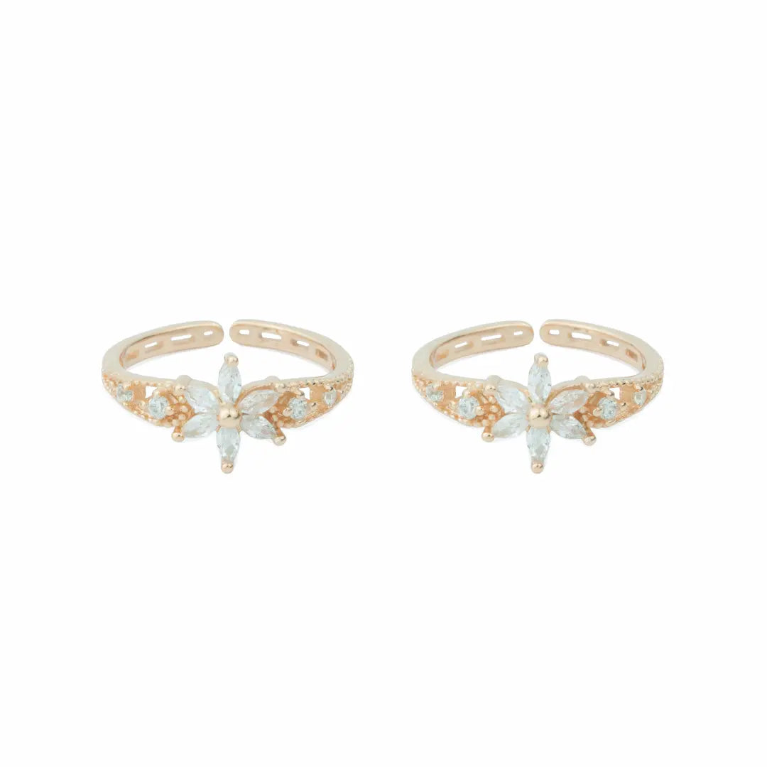 floral Glow 925 Silver Adjustable Toe Ring (Rose Gold Finish)
