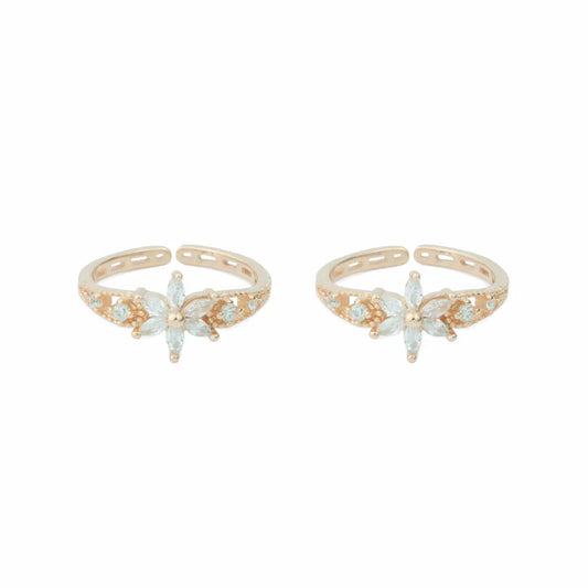 floral Glow 925 Silver Adjustable Toe Ring (Rose Gold Finish)