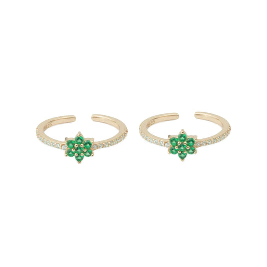 Emerald Bloom 925 Silver Adjustable Rose Gold Toe Ring- 925 Silver