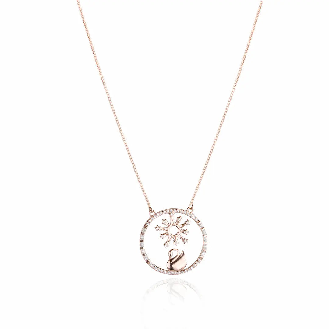 Celestial Grace 925 Silver Swan & Sun Pendant