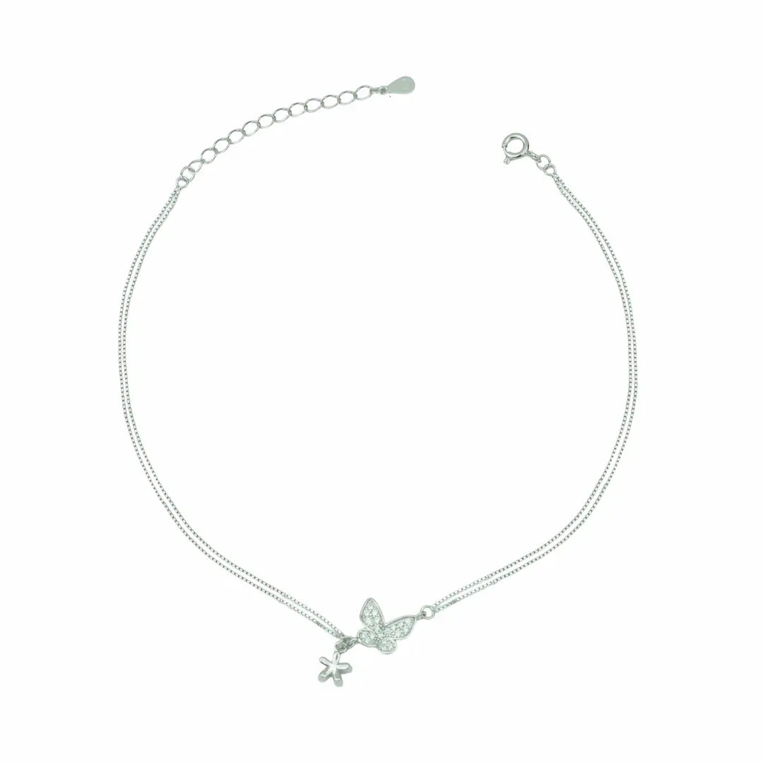 Whimsical Flutter 925 Silver Butterfly & Star Adjustable Anklet