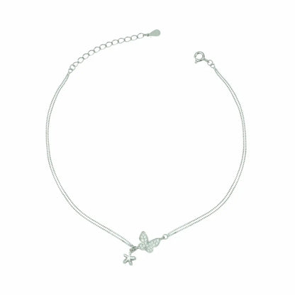 Whimsical Flutter 925 Silver Butterfly & Star Adjustable Anklet