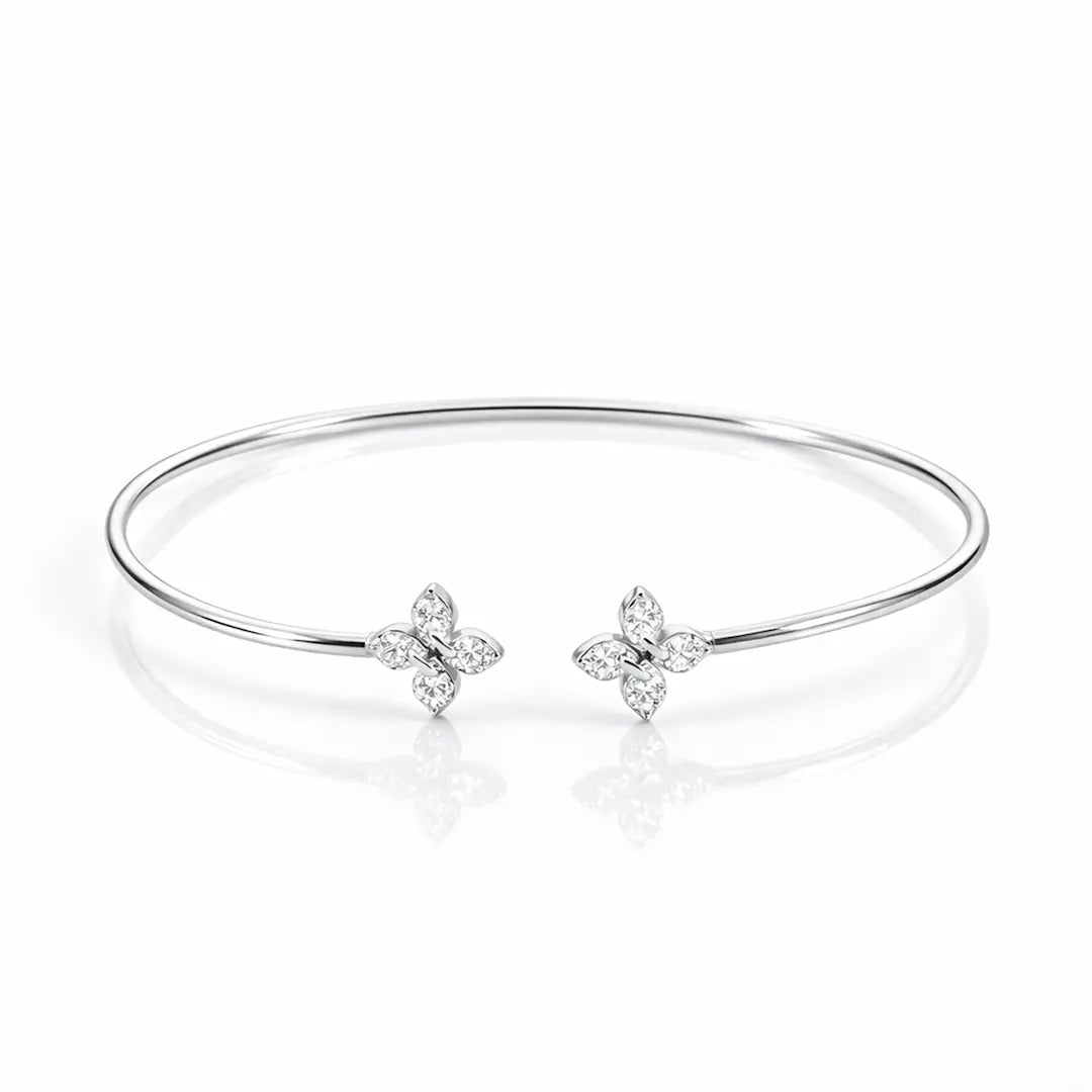 Floral Radiance 925 Silver Adjustable Open-Cuff Kada