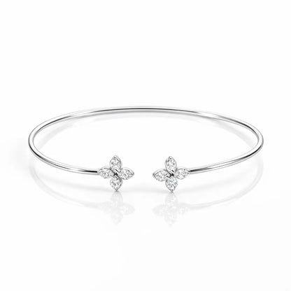Floral Radiance 925 Silver Adjustable Open-Cuff Kada