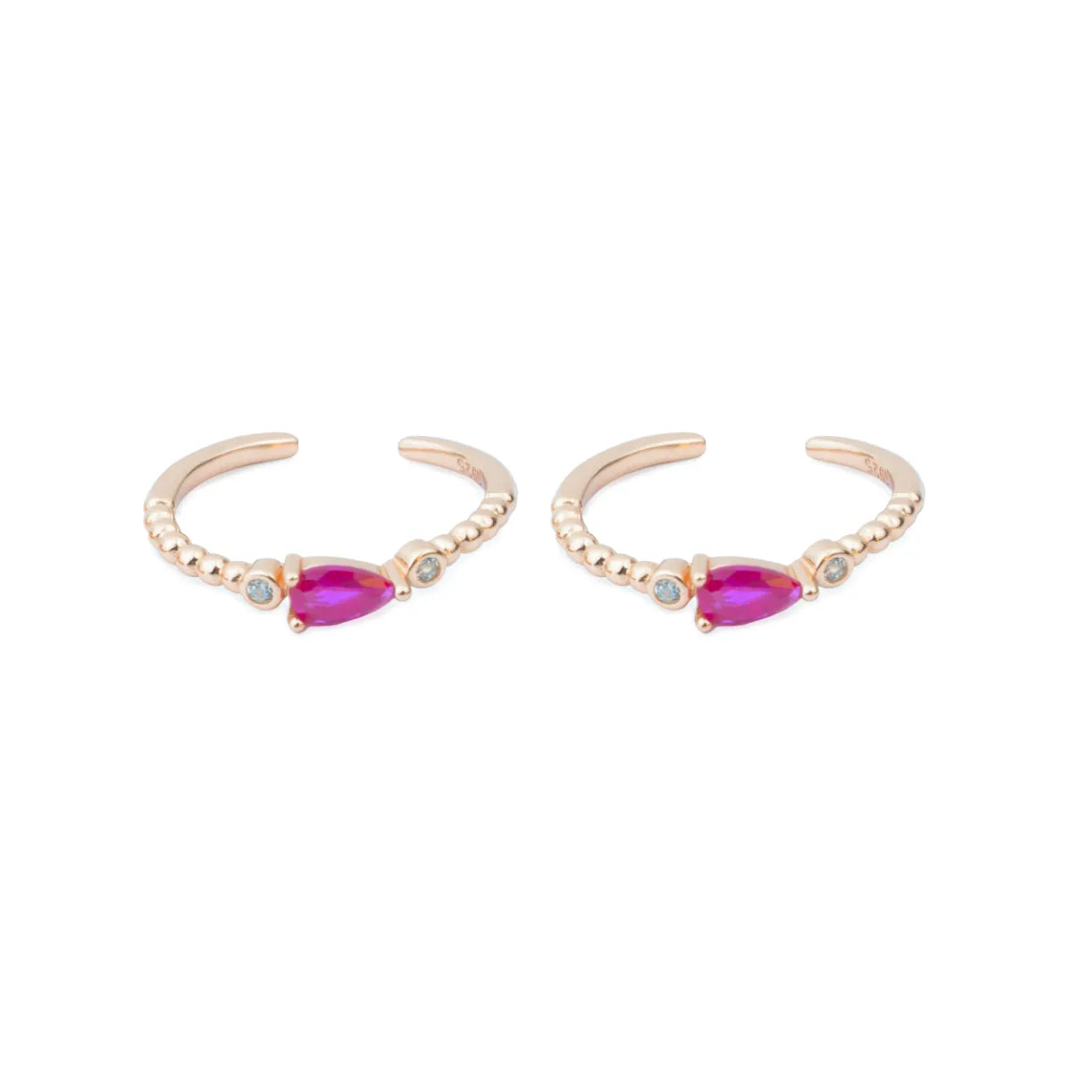 Ruby Drop 925 Silver Adjustable Rose Gold Toe Ring