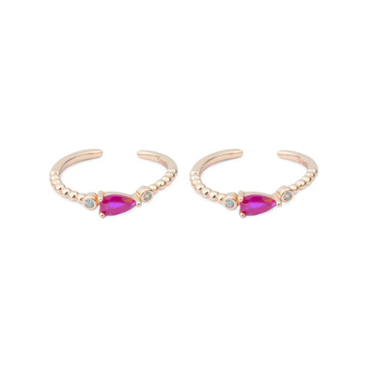 Ruby Drop 925 Silver Adjustable Rose Gold Toe Ring