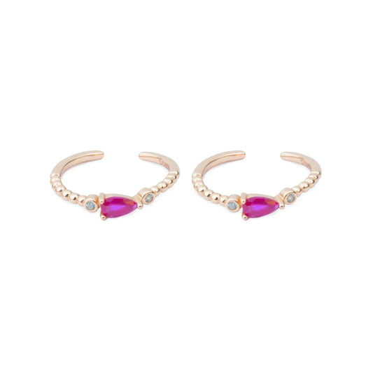 Ruby Drop 925 Silver Adjustable Rose Gold Toe Ring